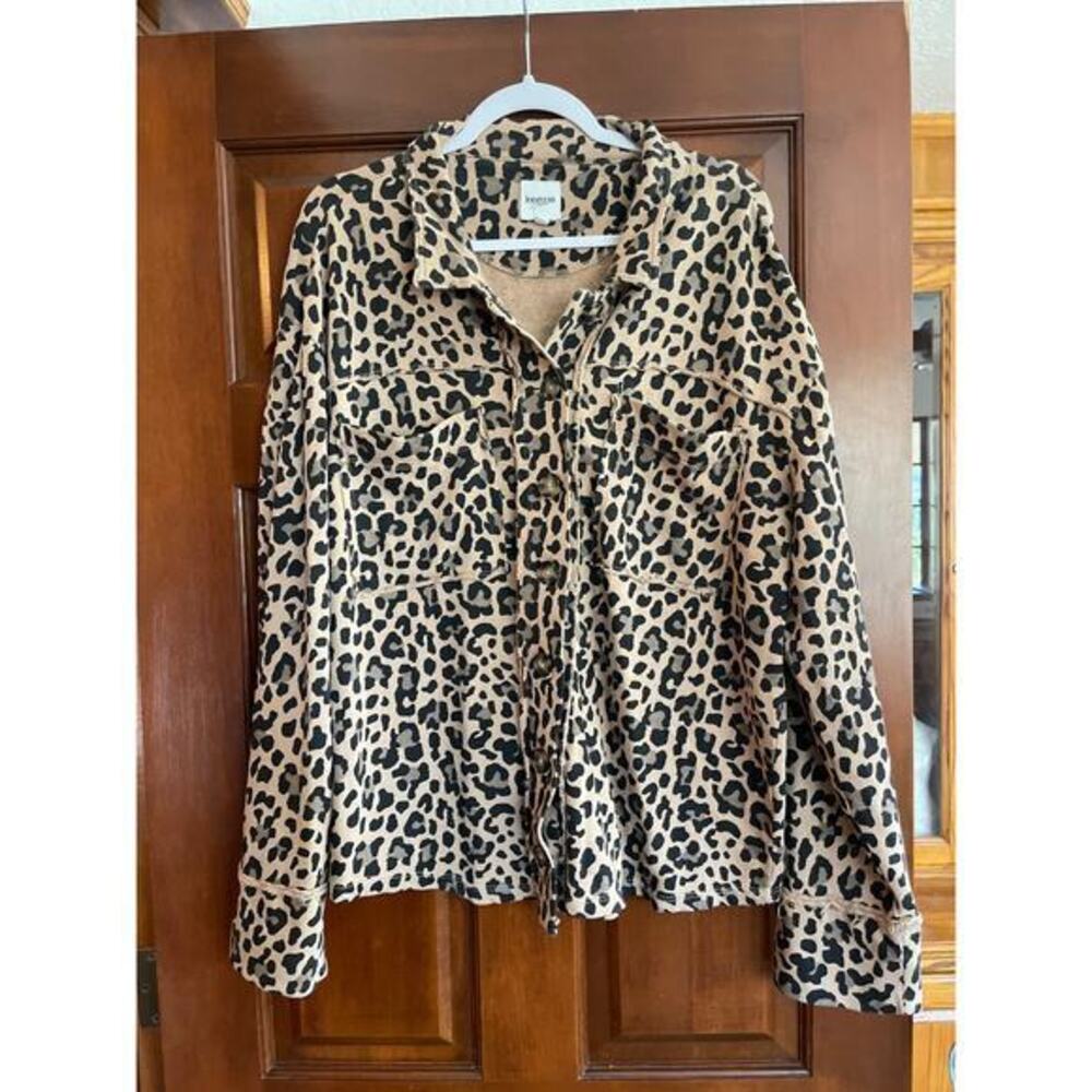KENSIE JEANS FRENCH TERRY RAW EDGE BUTTON DOWN JACKET LARGE